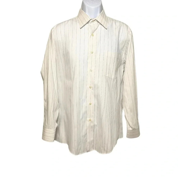 Van Heusen Men's White Striped Fitted Wrinkle-Free Button-Down Shirt Size L - Picture 3 of 5